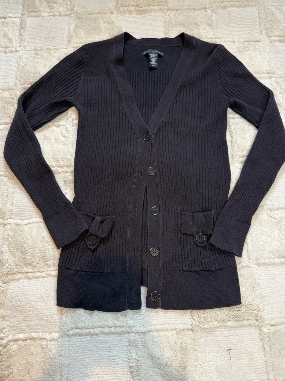 Apostrophe Black Ribbed Knit Cardigan Size M
